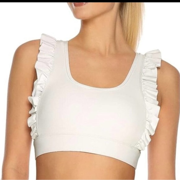 NWT - RELLECIGA Ruffle Scoop Neckline Fitness Support Workout Yoga Bra Top, L - Picture 2 of 12